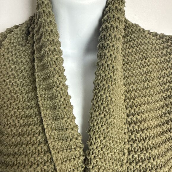 American Eagle Womens Sweater Shawl Neck Med Green Chunky Knit Wrap Y2K Preppy‎ - Picture 4 of 10